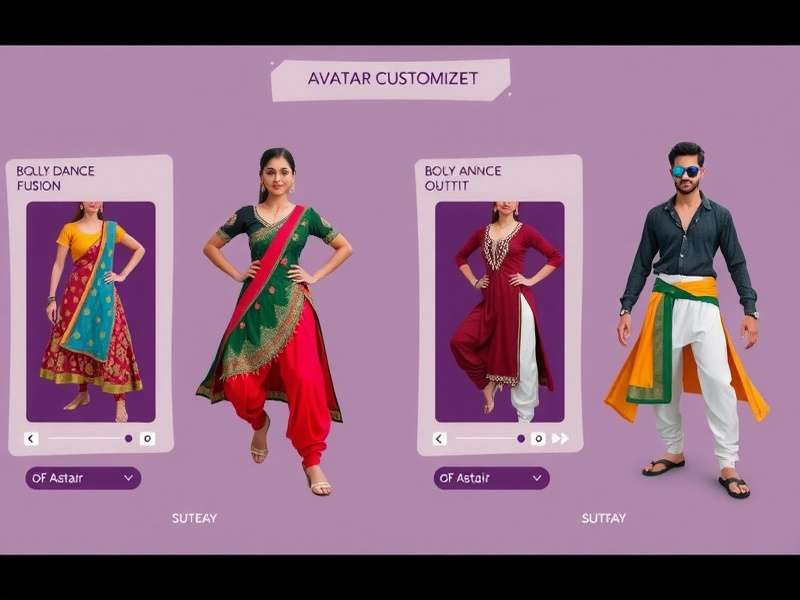 Avatar customization screen in Bollywood VR Dance Fusion showing traditional and modern outfits