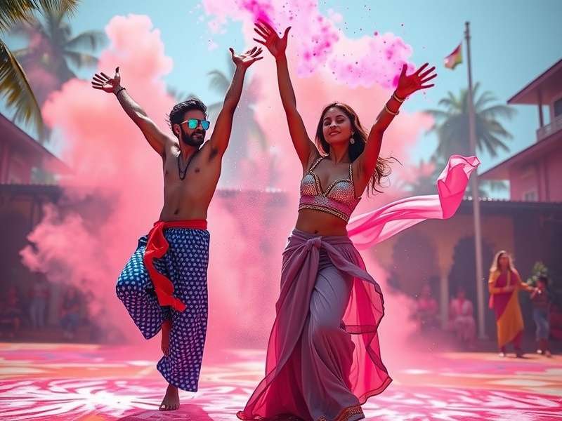 Holi celebration in Bollywood VR Dance Fusion with colorful virtual environments